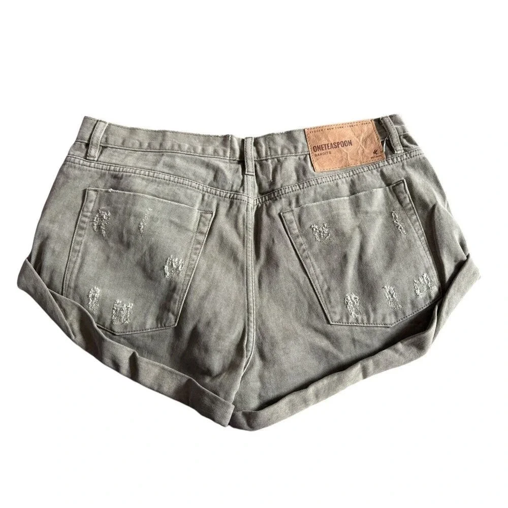 One Teaspoon Women's Super Khaki Bandits Low Waist Denim Shorts Size 34 NEW